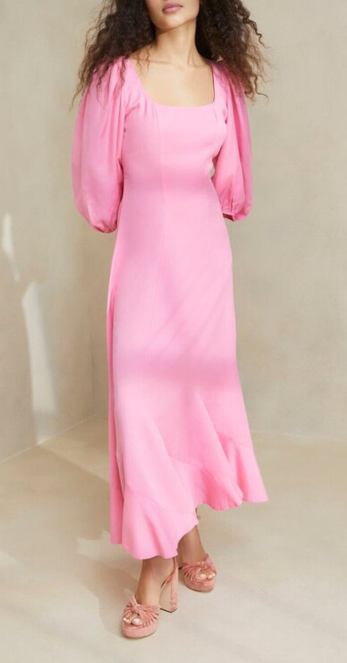 Loeffler Randall Tuckernuck Carmina Bubblegum Pink Curve Puff Sleeve Midi Dress